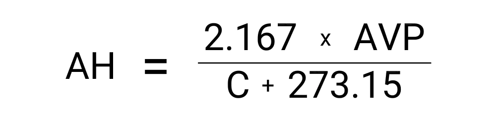 An image showing the formula for finding the abolsute humidity value.